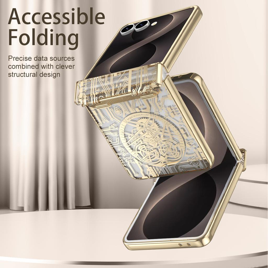 Mechanical Gear Circuit Pattern Plating Phone Case For Samsung Galaxy Z Flip 8 7 FE 6 5 4 Hinge Full Protection Shockproof Cover