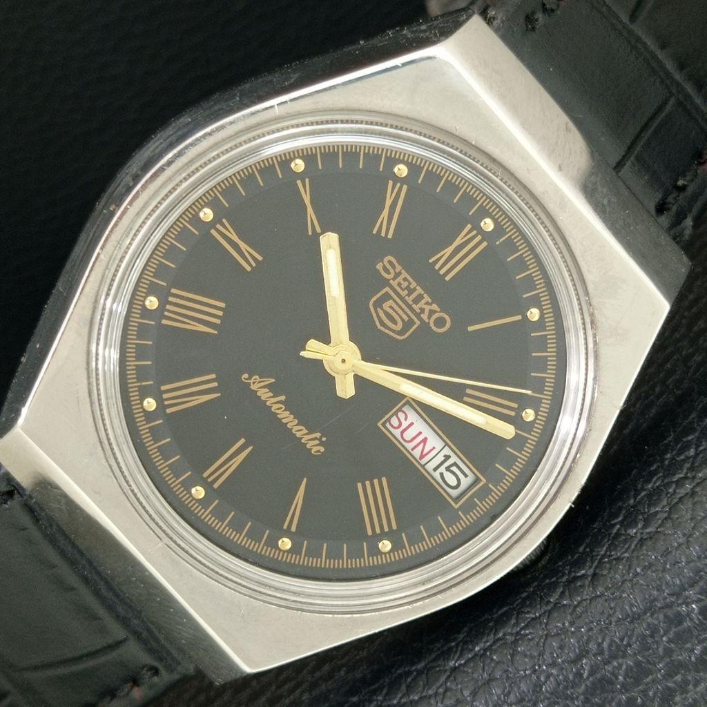 ВИНТАЖНЫЕ АВТОМАТИЧЕСКИЕ ЧАСЫ SEIKO 5 6319A ЯПОНИЯ МУЖСКИЕ ЧЕРНЫЙ ЦВЕТ ЦИФЕРБЛАТ a708303-1