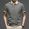 Summer Men's Trendy Casual Striped Short Sleeve T-Shirt Polo Shirt Fashion Loose Fit Lapel Collar Top