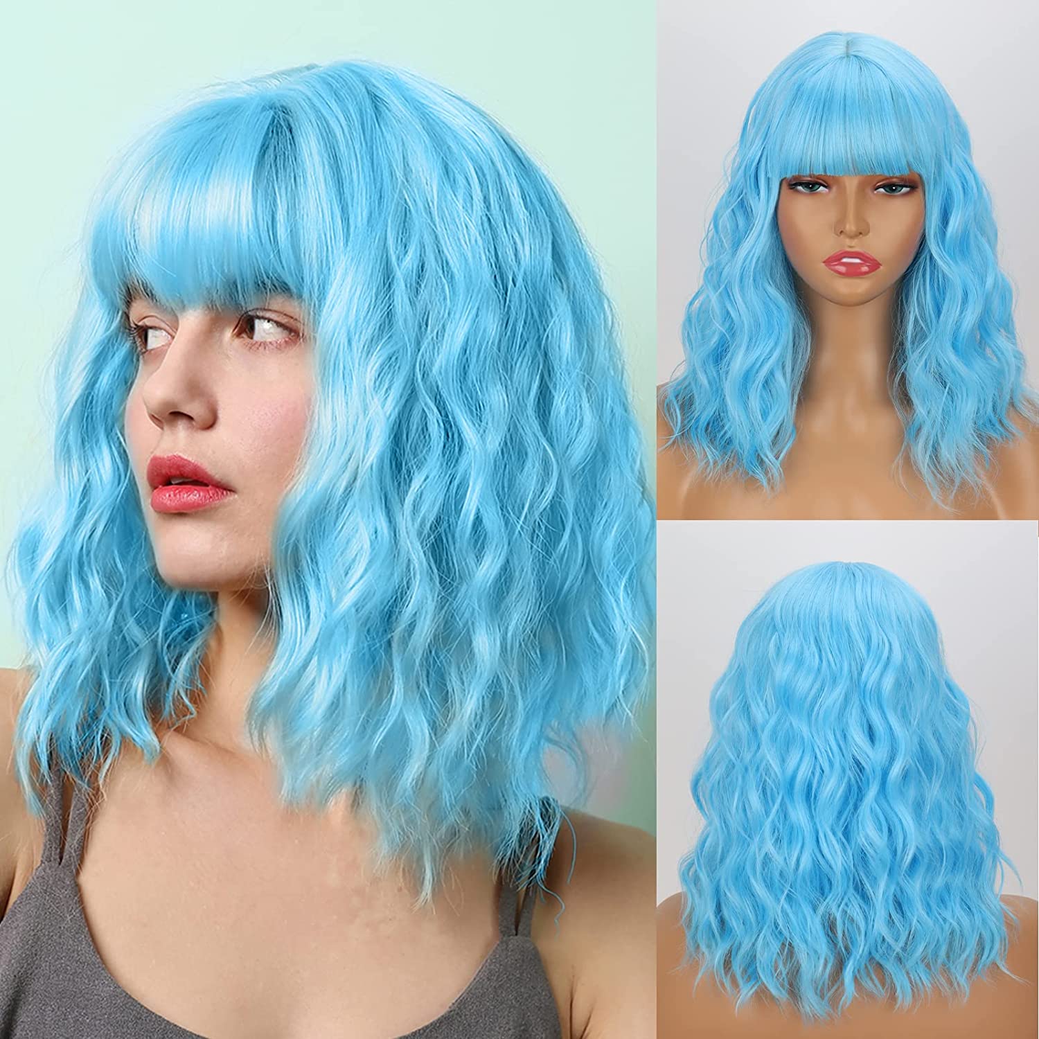 

XINRAN короткие светлые парики с челкой, синтетические волнистые светлые парики для женщин, вьющийся парик пастельного блонда с омбре для повседневного использования, косплей