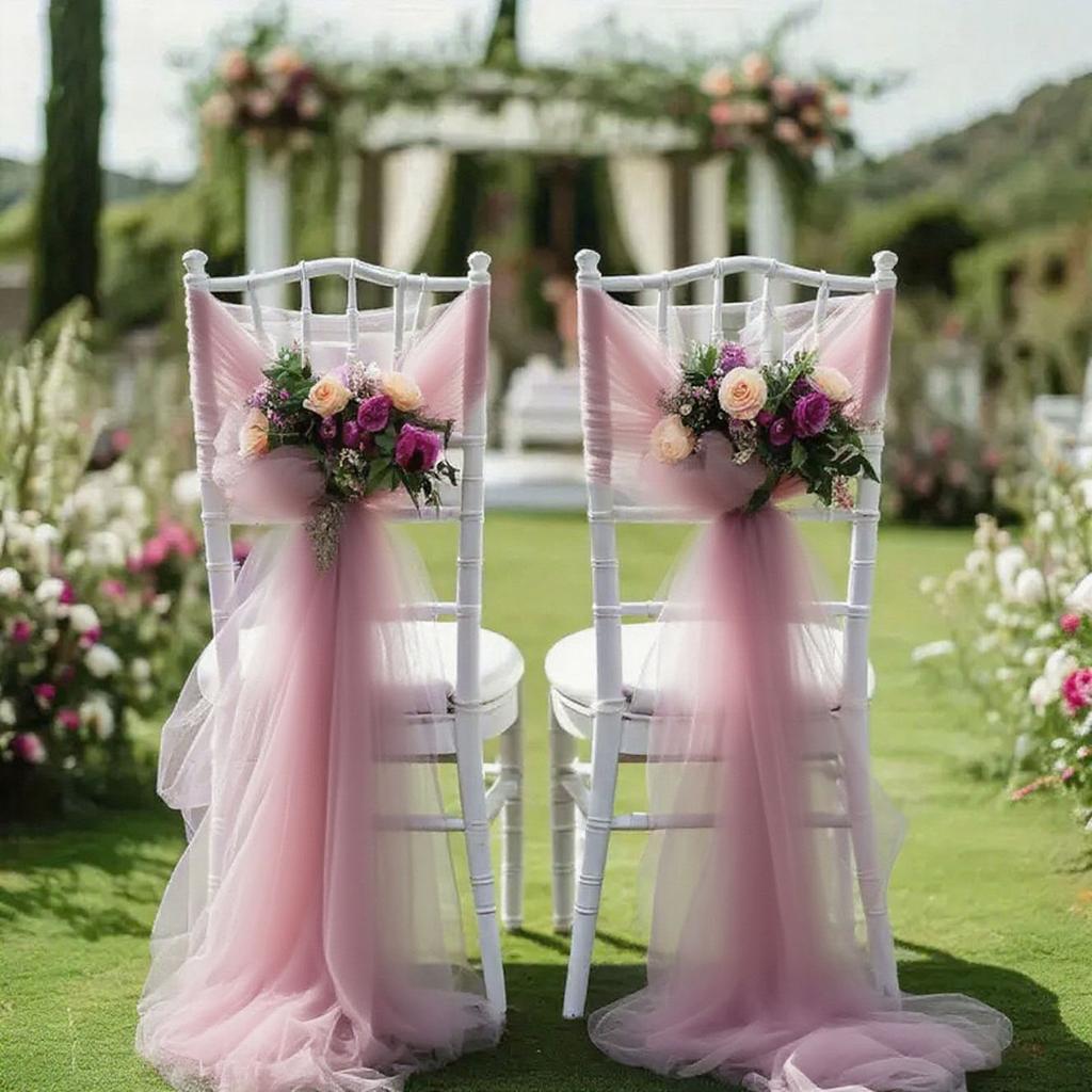 10/50Pcs 75x200cm White Wedding Tulle Chair Sashes baby shower Party Wedding Layout Arch Decor Garden Party Stairs Decoration