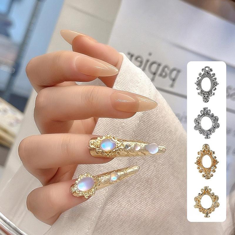 5Pcs Nail Accessory Metal Diamond Holder Retro Light Luxury Three-Dimensional Gold Silver Nail Drill Alloy Base Decoration