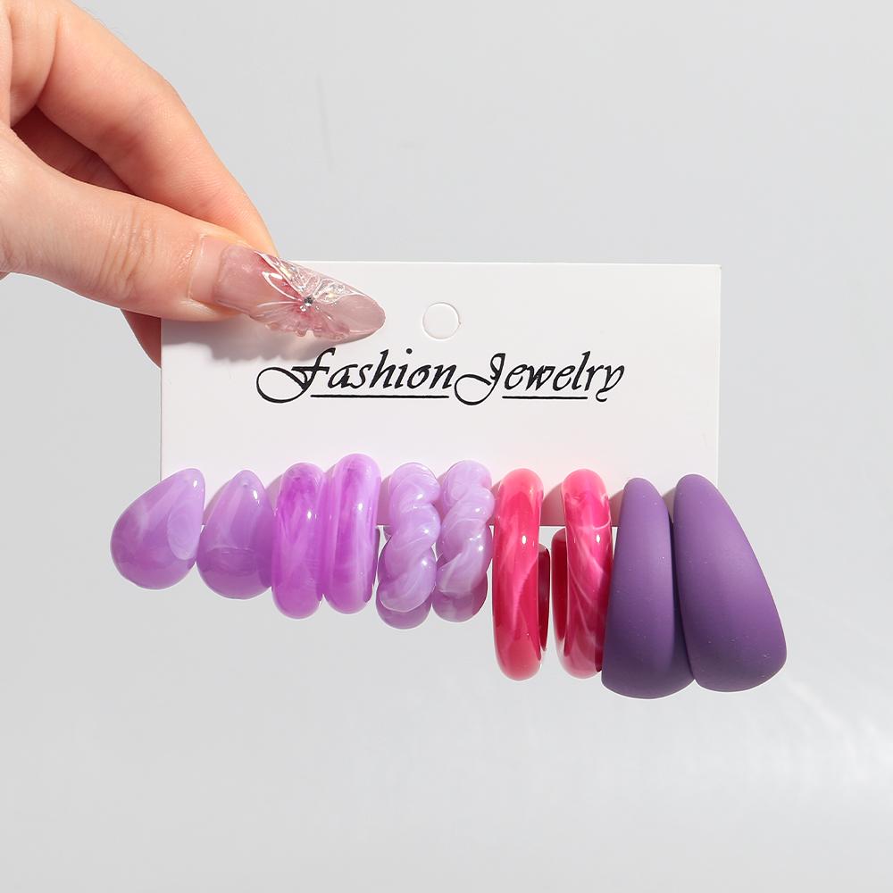 Korean Fashion 5Pair Geometric Acrylic Earrings for Women Retro Colorful Resin Circle Wate Drop Hoops Jewelry Set Birthday Gifts