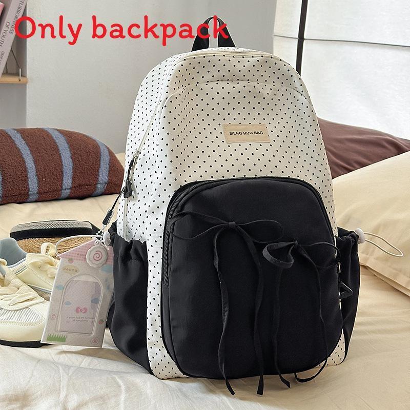

Large Minimalist Capacity Backpack With Dot Print And Bow Decoration For Teens чёрный