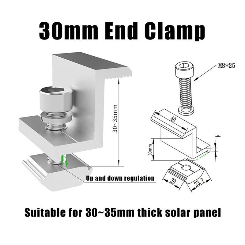 A60Z4 Pieces Solar Module Holder End Clamp Kit Solar Panel Edge Clamp Brackets Adjustable Solar Panel ,30Mmmay