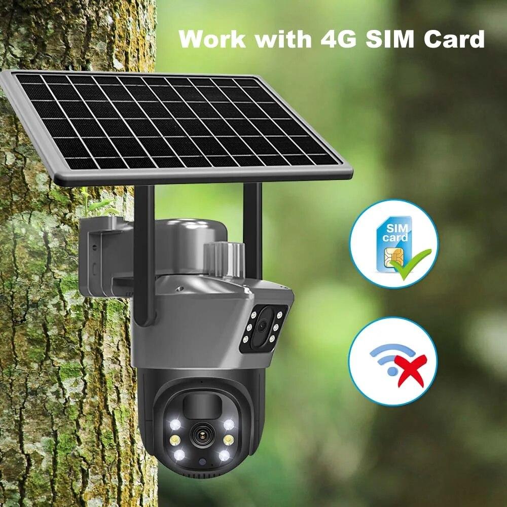 LS VISION WiFi Solar Battery Camera 4K 8MP 4G Sim Card V380 Dual Lens Dual Screen Outdoor Security Protection PTZ Cam PIR Human Detection CCTV