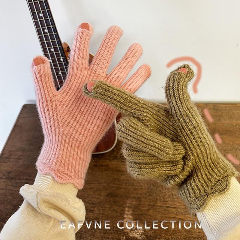 Wool Winter Gloves Open Fingers Warm Gloves Lace Cashmere Wool Knitted Gloves Autumn and Winter Adult