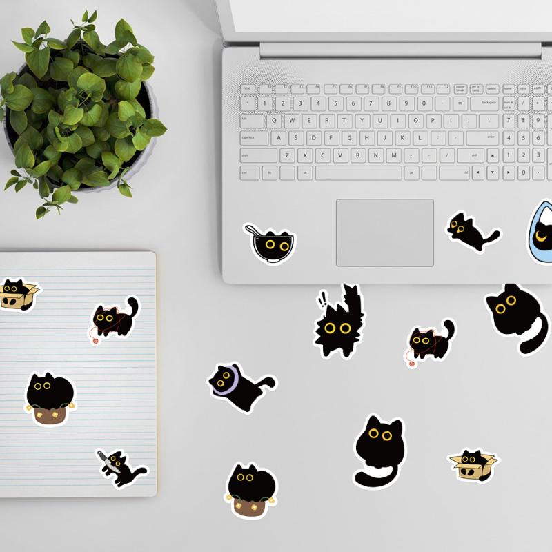 500Pcs Cute Black Cat Stickers Creative Diy Graffiti Stickers Phone Water Bottle Luggage Decals Children Reward Decor Stickers