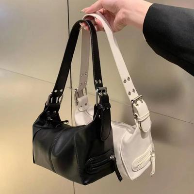 Underarm Bag Women's Bag Cool Drag Style Single Shoulder Underarm Stick Bag  Leather Zipper Single Shoulder Handbag CLE
