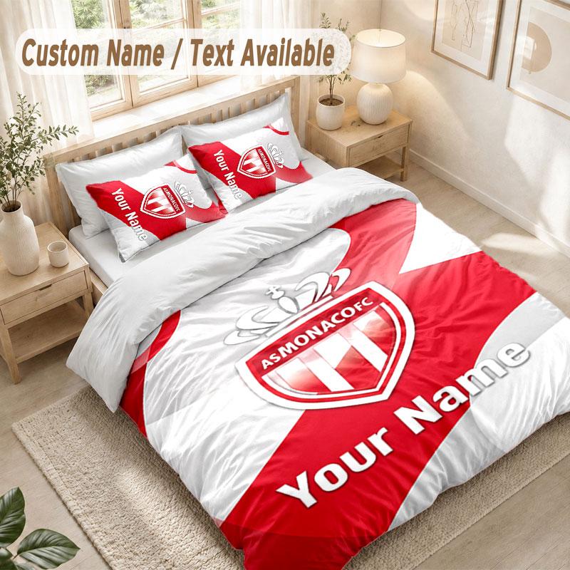 Custom Name Bedding Set 3 PiecesMonaco FC Print Duvet Cover + 2 Pillowcases Soft Bed Decor