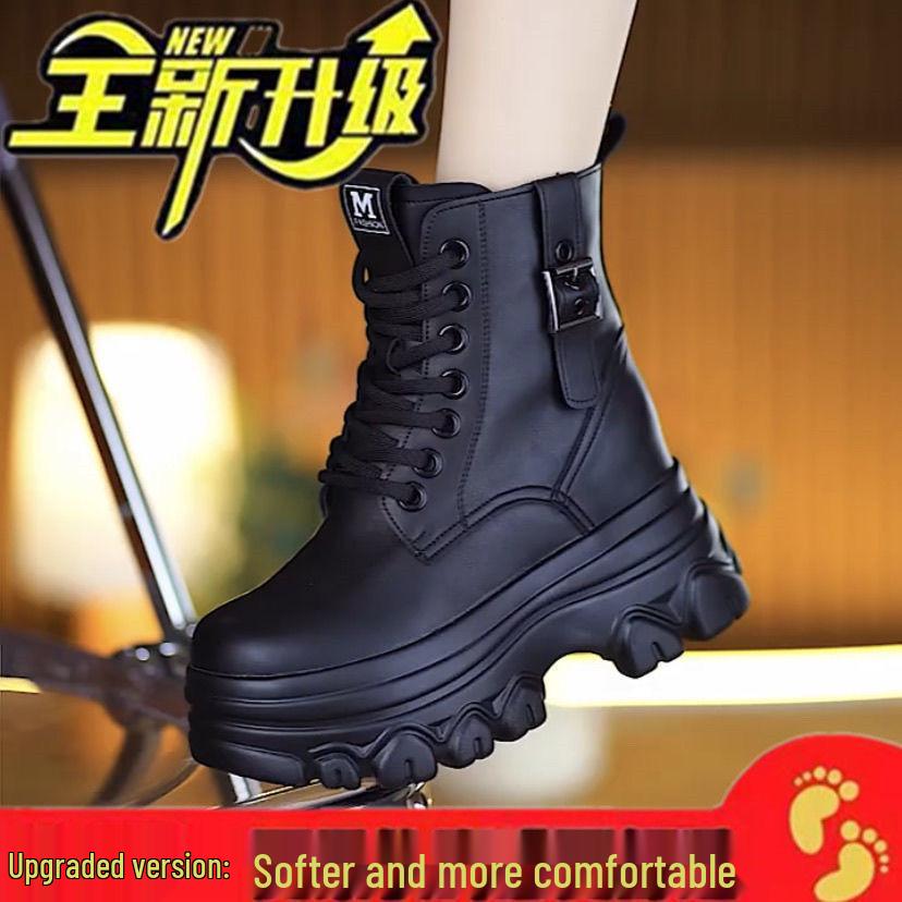 

Женские ботильоны из натуральной кожи с увеличением роста - Толстая подошва, Нескользящие, Теплые, Подкладка из плюша для осени/зимы 35