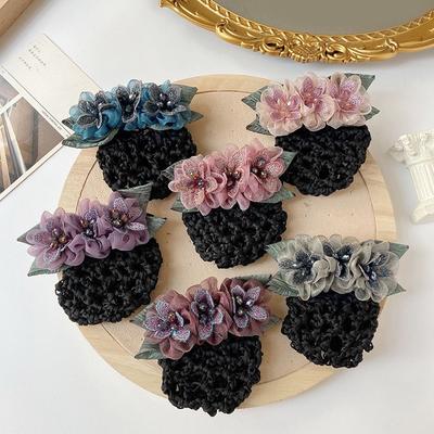 Ponytail Clip Nurse Crystal Mesh Hair Net Korean Bun Snood Women Spring Clips Lace Flower Hair Net Hairgrips Cover Net