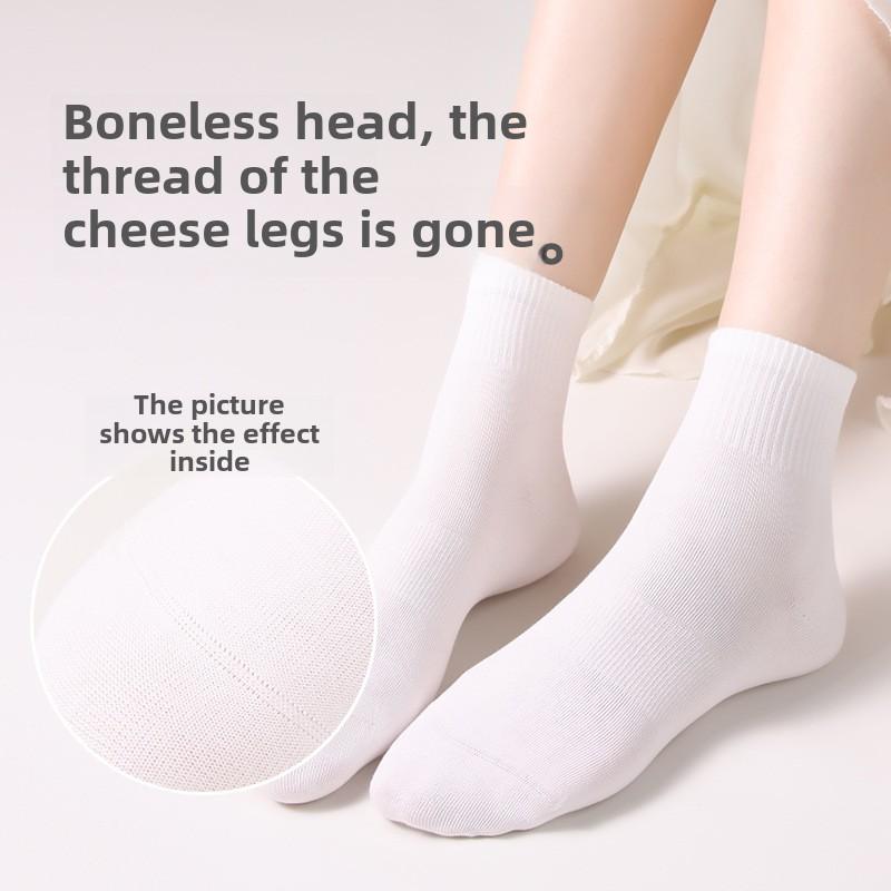 5 Pairs of Women's Thin Sweat-wicking Odor Proof Cotton Sports Mid Tube Socks