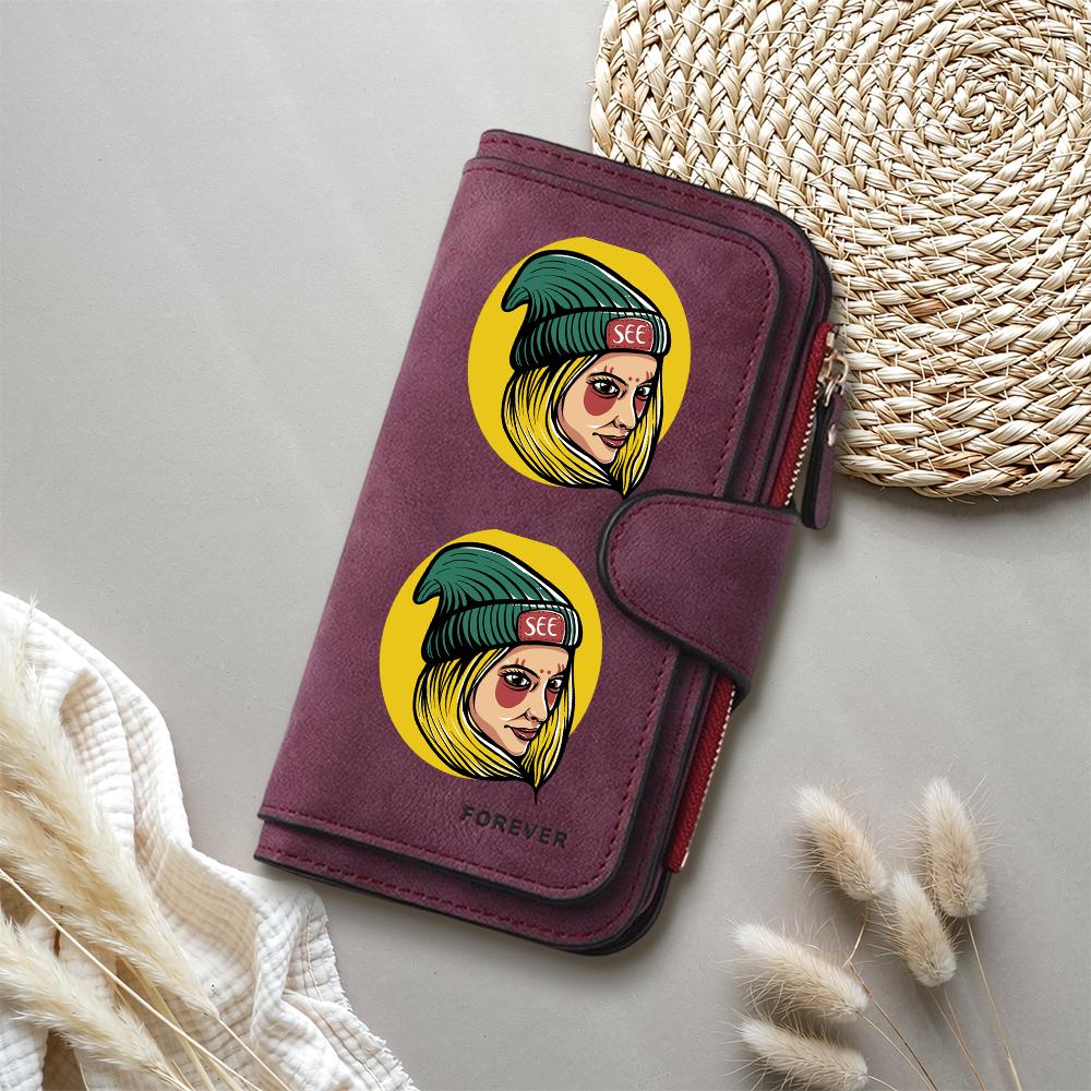 Cool Girl Pattern PU Leather Large Capacity Long Wallet Multi Card Slot Portable Ladies Purse