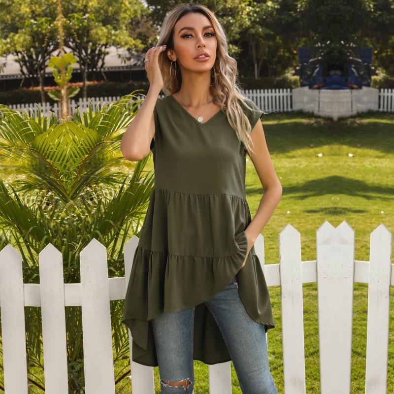 

Летнее однотонное платье-жилет с оборками и неровным краем, облегающее XL