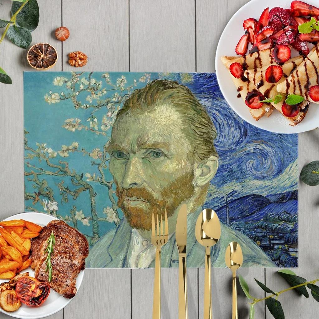 Oil Painting Art Placemat Van Gogh Sunflower Countryside Style Printed Dining Table Tableware Insulation Mat Home Decoration