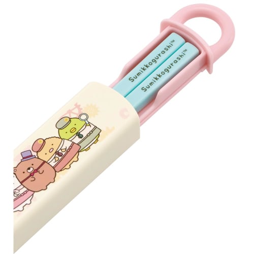 Skater Bento Chopstick Case Set, 16.5cm Chopsticks for Kids, Antibacterial, Sumikko Gurashi Movie 3, Easy-Open Sliding Design, Made in Japan (ABS2AMAG