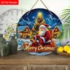 Merry Christmas Wooden Sign with Santa Claus Pattern - Navidad Round Sign for Front Door, Wall Hanging Decor - Ideal Christmas Decoration