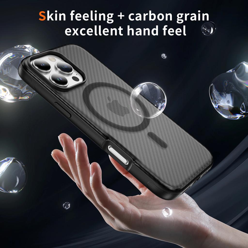 Carbon Fiber Texture Magnetic PC+TPU Frosted Clear Case For IPhone17 Pro Max Air 16 15 14Plus 13 12 for MagSafe Shockproof Cover