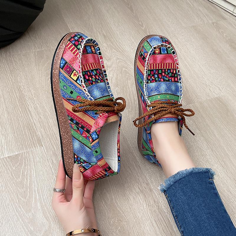 Fashion Shoes Female 2025 Lace-up Women's Flats Fashion Printing Hot Sale Plus Size Best Seller Light Outdoor Casual Flat Single Shoes