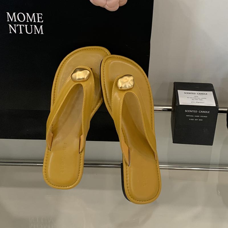 Fashion SUOJIALUN Summer New Brand Women Slipper Fashion Metal Buckle Slip On Flip Flop Shoes Soft Flat Heel Outdoor Casual Vacation Sli