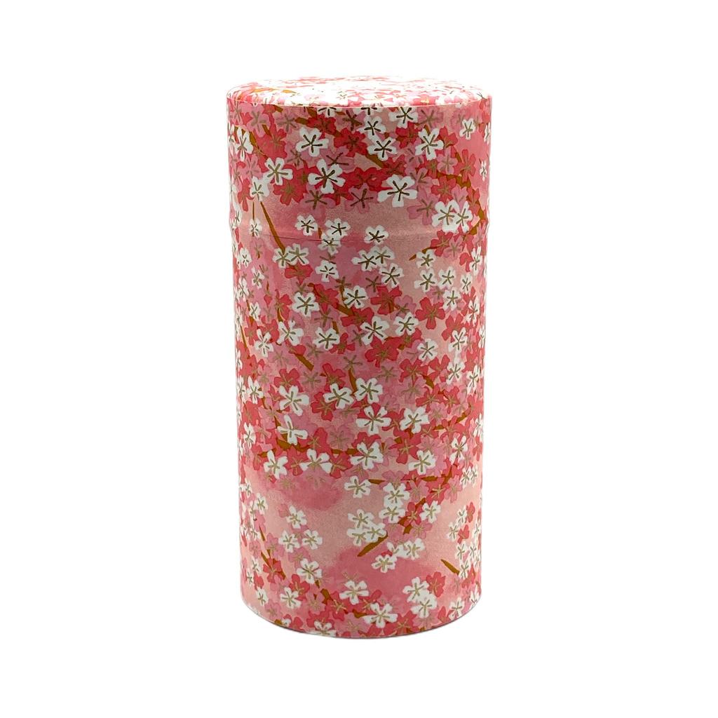 Noguchi Kumataro Tea Garden Tea Caddy, Large Capacity 200g, Yuzen Washi Paper with Inner Lid, Cherry Blossom Pink, Made In Japan, Stylish