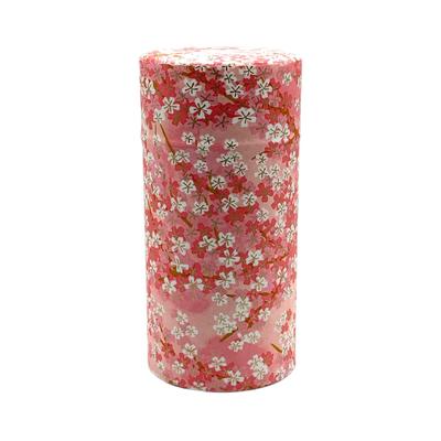 Noguchi Kumataro Tea Garden Tea Caddy, Large Capacity 200g, Yuzen Washi Paper with Inner Lid, Cherry Blossom Pink, Made In Japan, Stylish