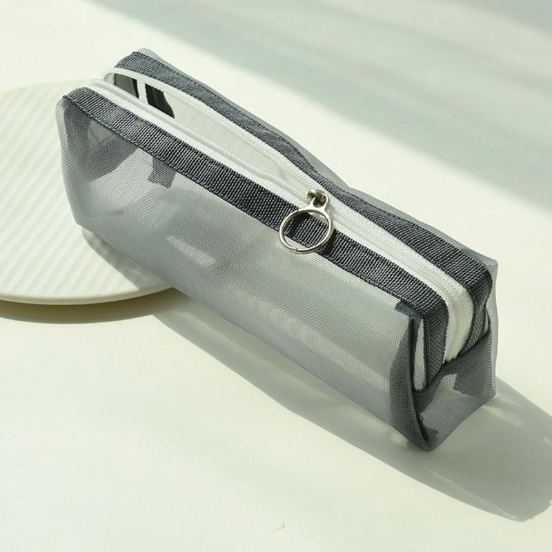Cute Transparent Pencil for Case Mesh Makeup Storage Holder Pouch Solid Color for Travel Cosmetics Stationery Small Craf