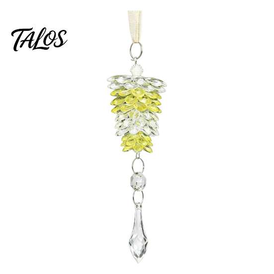 Elegant Hanging Xmas Tree Baubles Acrylic Pine Cone Pendant with Faux Crystal Drop, Christmas Winter Wonderland Party Supplies Ornaments, Transparent