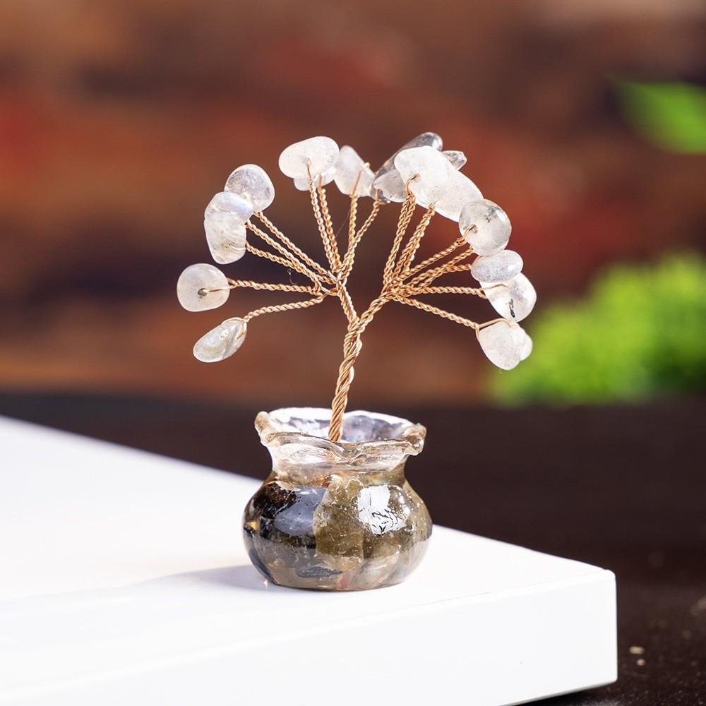 Car Dashboard Tree Of Life Prosperity Crystal Decor With Natural Gemstone For Office And Home