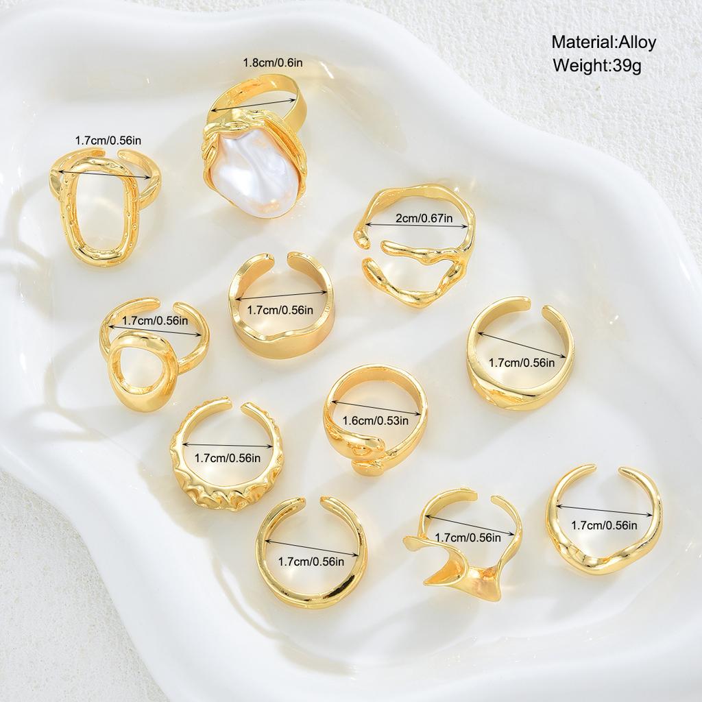 17KM 11 Piece Irregular Shaped Ring Fashion Jewelry Set Women Trendy Shiny Daily Party Accessory Decorative Gift Idea