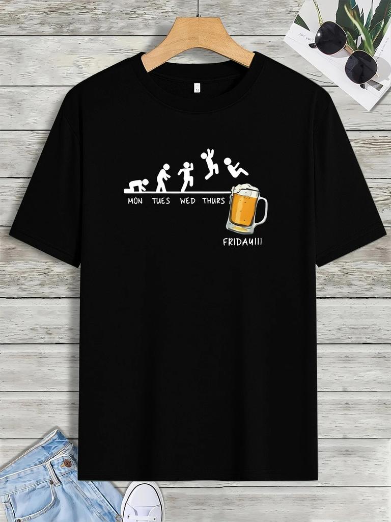 Funny Friday Beer Graphic T-Shirt Week Progress Humor Unisex Casual Tee