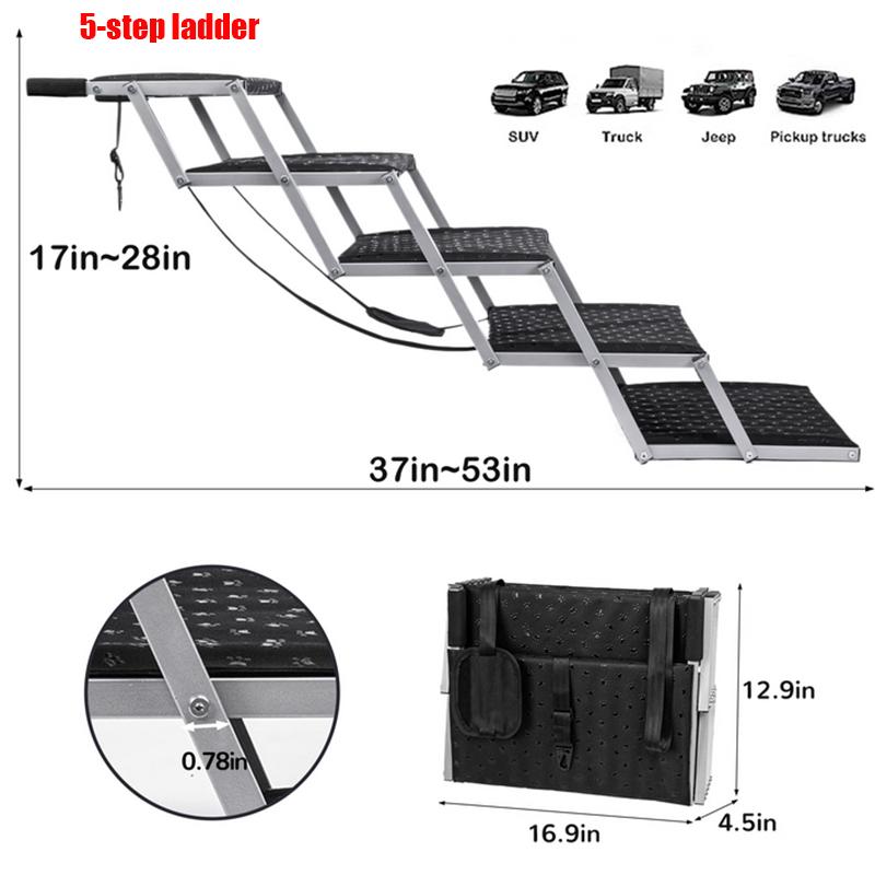 Hundetreppe für Autos Breit 5-stufig Hund Auto Treppen Faltbar Tragbar Haustier Treppen Leichtes Aluminium für Auto SUV und LKW 200 lbs