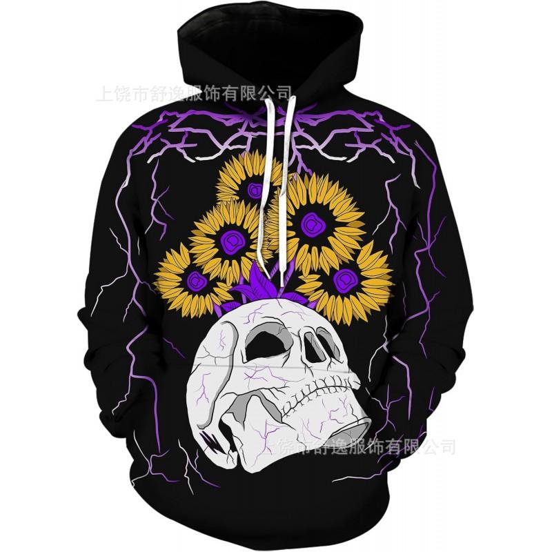 Mens Oversized Hooded Sweatshirt With Digital Print Casual Long Sleeve Top