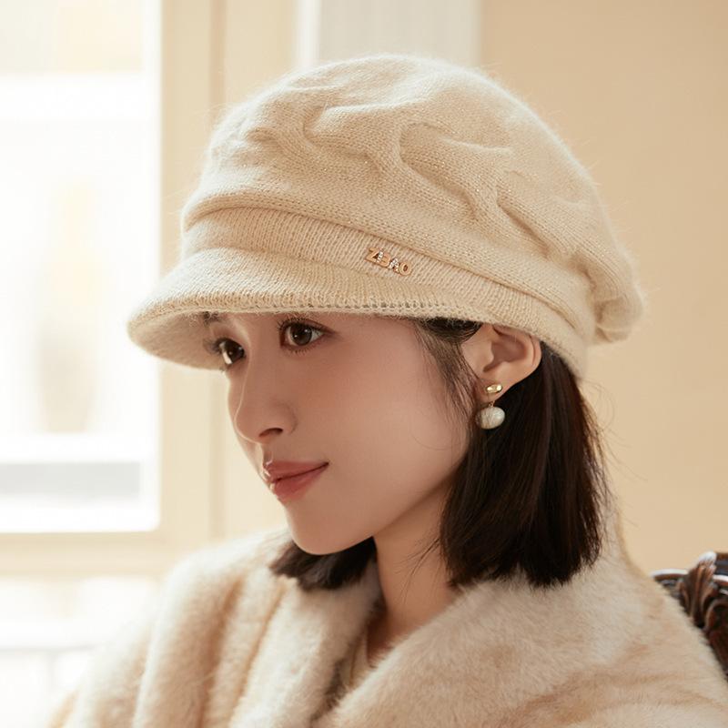 Rabbit Fur Blended Knitted Ear Protector Children Autumn and Winter Elegant Temperament Wool Cap Showing Face Small Windproof Cap
