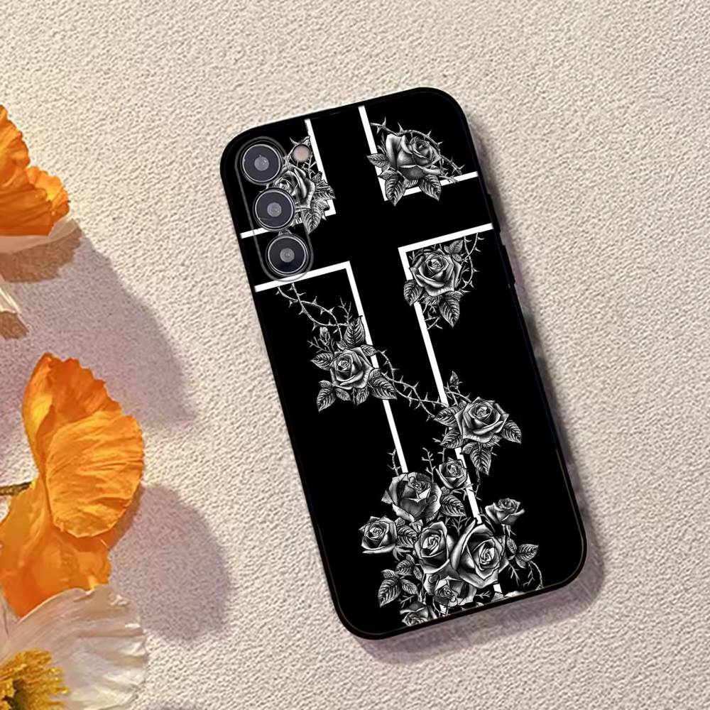 C-Cool Dark Catgothic C-Cross Phone Case Black Silicone Soft For Samsung Galaxy A73,A72,A71,A70,A53,A52,A51