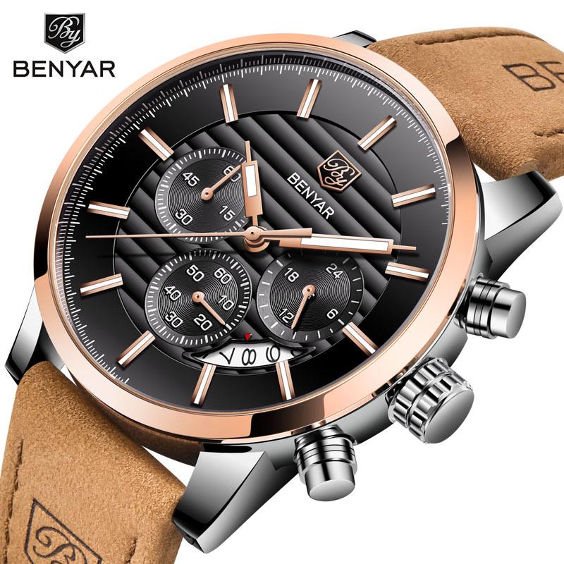 Binyan Men's Multifunction Quartz Watch - Fashion Leather with Calendar 5104