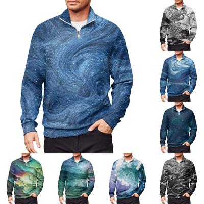 Men's Loose Casual 1/4 Zip Sweatshirt Fashion Printed Long Sleeve Top With Pockets