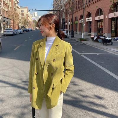 Outono Terno Trespassado Duplo Veludo Terno Jaqueta para Mulheres