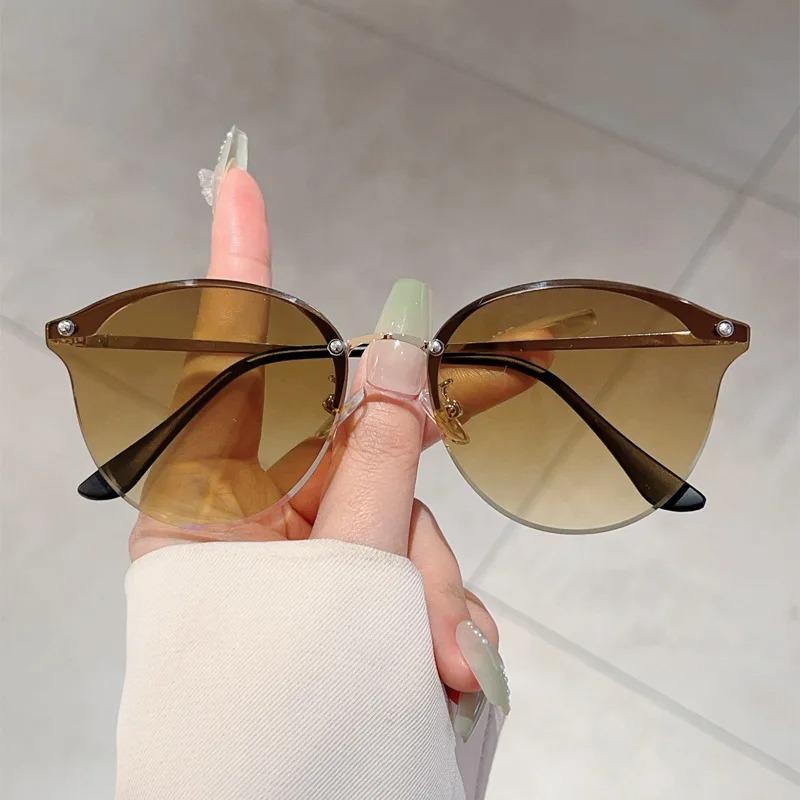 Luxury Designer Brand Half Frame Sunglasses Women For Men Popular Rivet Vintage Sun Glasses Punk Outdoor Driving Metal Eyewear