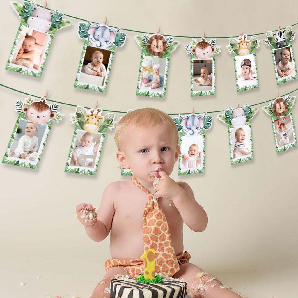 Jungle Safari Birthday Bunting Banner Woodland Safari Birthday Party Decoration Wild one 1st Jungle Birthday Party Supplies Deco