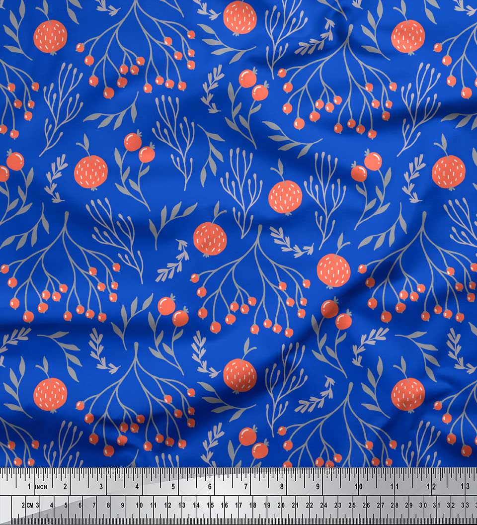 

Soimoi Чорна японська креп-атласна тканина з принтом «Гілка та червоні ягоди», фрукти, 1 метр 42 дюйма 42 Inch Wide - Poly Crepe синій