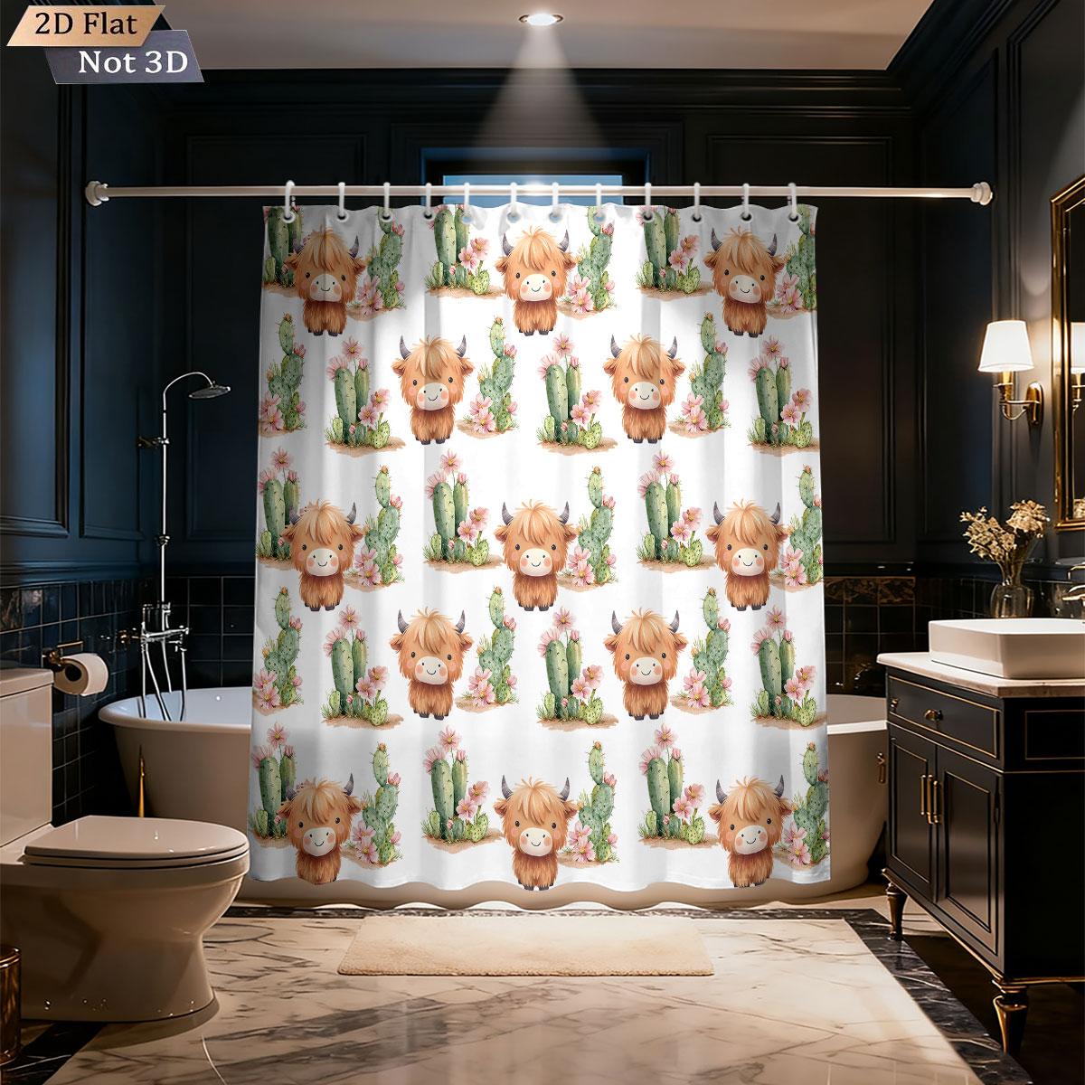 

1Pc Cartoon Highland Cow Print Waterproof Shower Curtain Partition Privacy Hanging Curtain With Multiple Sizes And 12 Hooks W60H190(CM)-1 Pcs