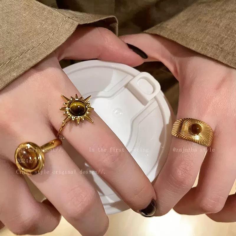 Sunflower Tiger Eye Stone Ring - Women's High-end Ring with Sophisticated Design - Limited Edition Design Ring