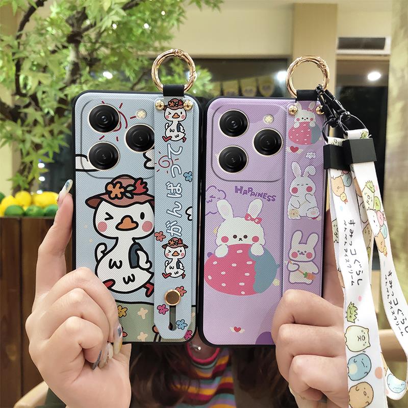 Wrist Strap Kickstand Phone Case For Tecno Spark20 Pro/KJ6 Durable Cute Silicone Anti-dust Back Cover Lanyard Soft case