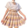 12-Year-Old Girls' Cute Yamabuki Check Sailor Uniform: Navy Skirt & Short Sleeve Top