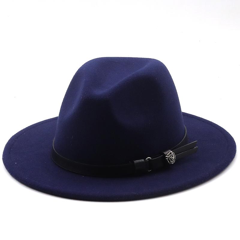 New Women Men Wool Fedora Hat With Leather Ribbon Gentleman Elegant Lady Winter Autumn Wide Brim Jazz Church Panama Sombrero Cap