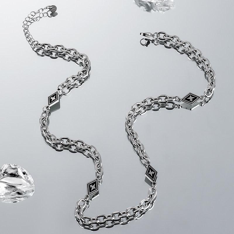 Men's Trendy Patchwork Hoodie Titanium Steel Necklace - Hip Hop Style Collarbone Chain Accessories