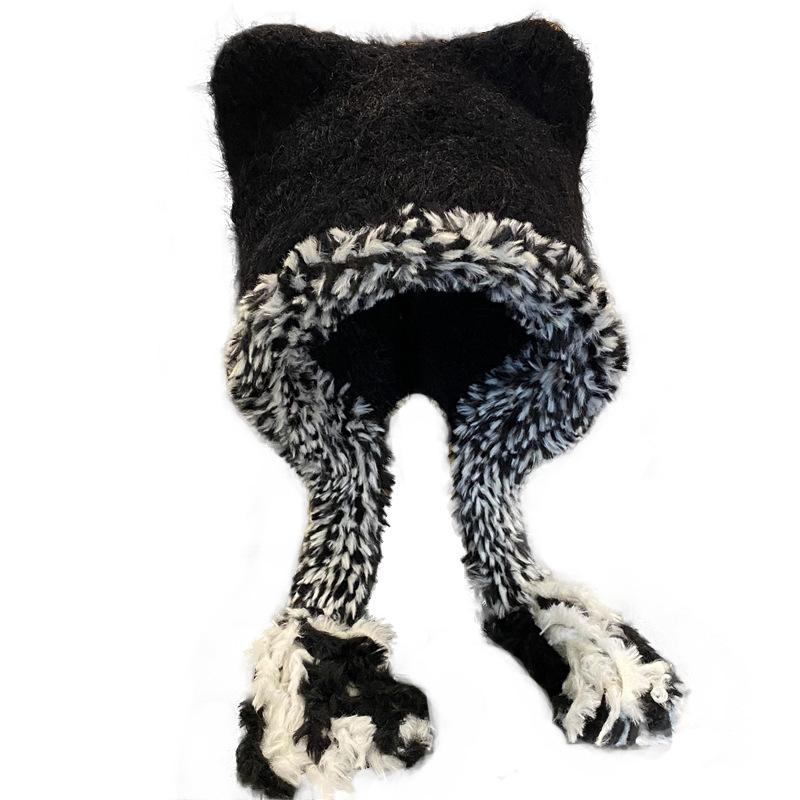 Cute Plush Hat Women's Autumn and Winter Colorful Fringed Braids Knitted Pullover Hat Ear Protector