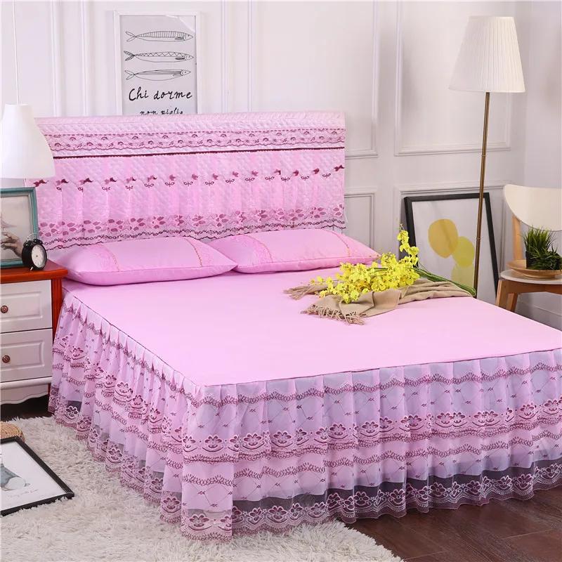 3pcs Set Bed Spread Princess Lace Bed Skirt Solid Color Luxury King Queen Bedspread with 2pcs Pillowcase